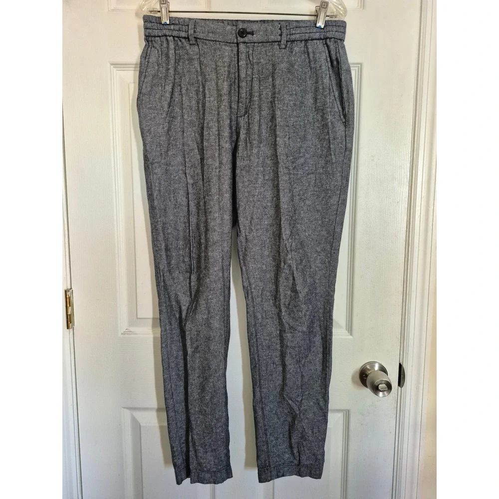 Banana Republic Athletic Fit Linen Cotton Pants Navy Blue Mens 32x32 S/583343-02